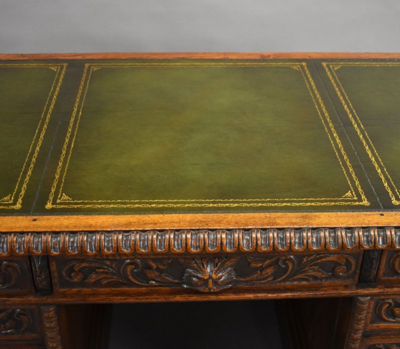 Victorian Carved Oak Desk - Image 11