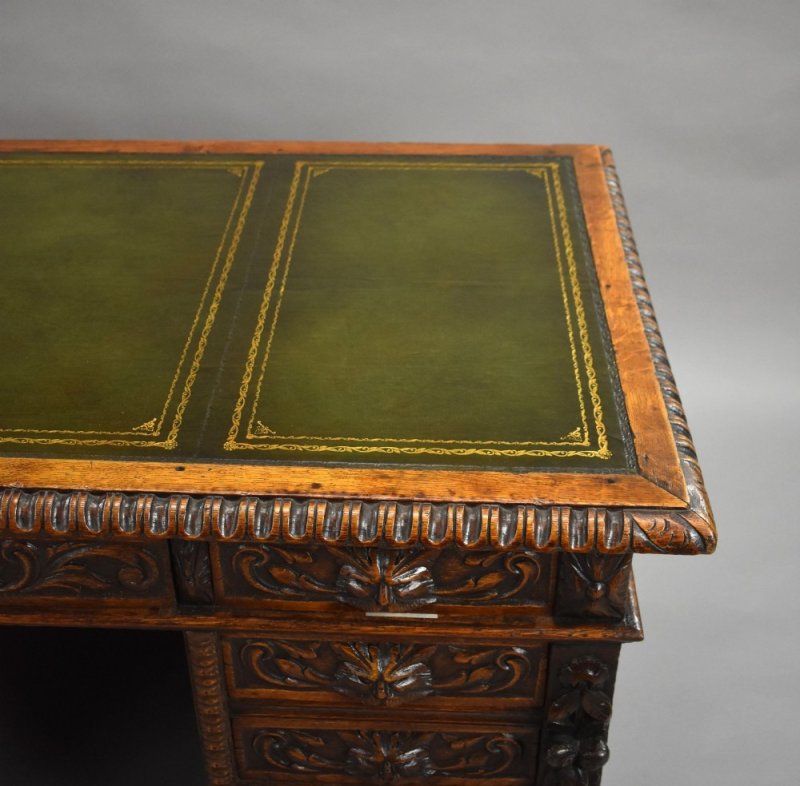 Victorian Carved Oak Desk - Image 12