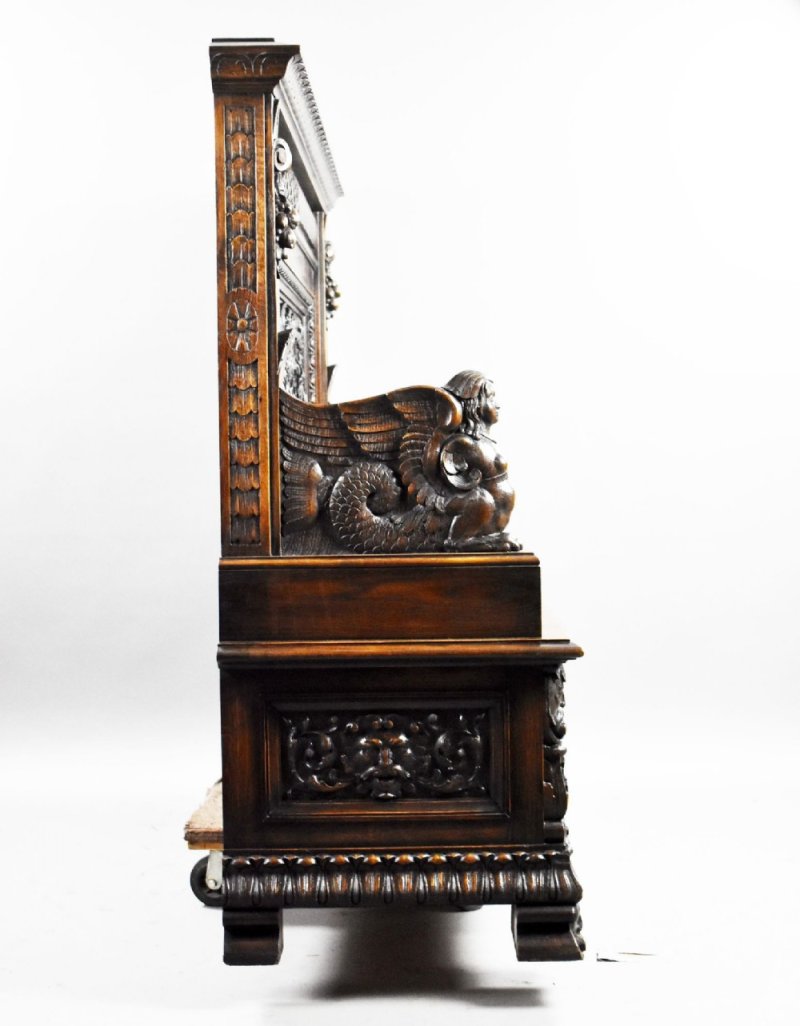 19th Century Carved Oak Hall Bench - Image 3