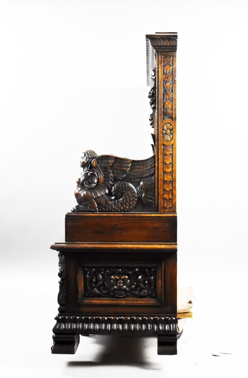 19th Century Carved Oak Hall Bench - Image 5
