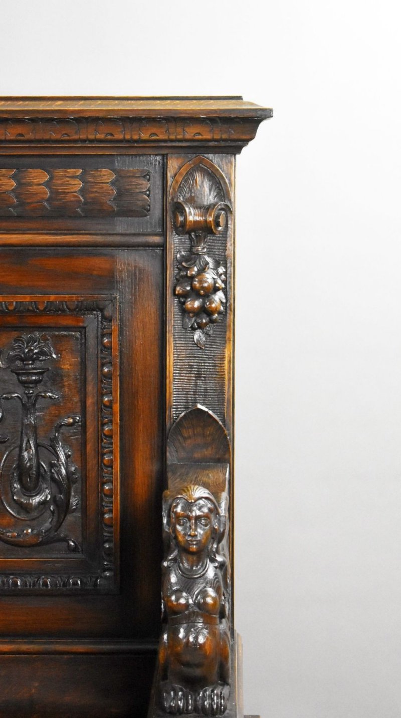 19th Century Carved Oak Hall Bench - Image 9