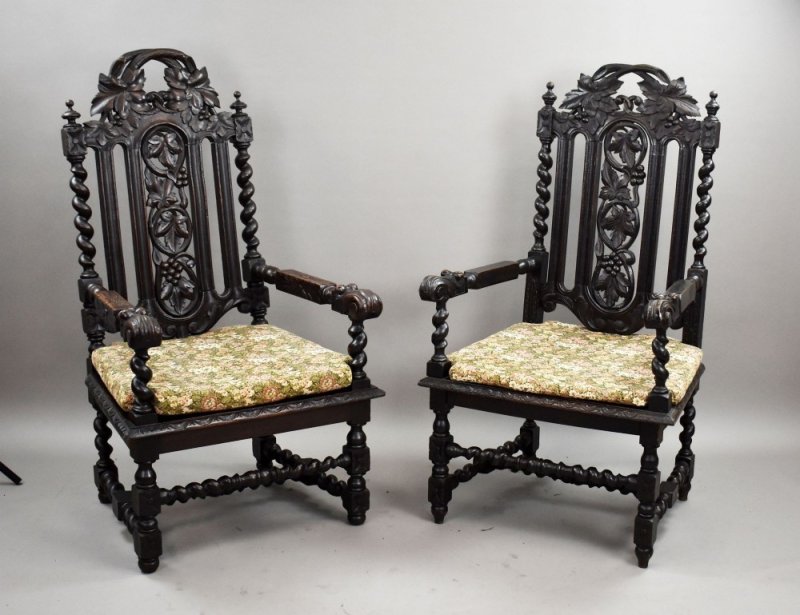 Near Pair Late 19th Century Carved Throne Chairs