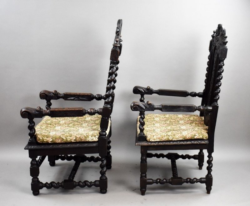 Near Pair Late 19th Century Carved Throne Chairs - Image 13