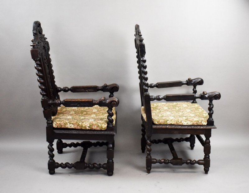Near Pair Late 19th Century Carved Throne Chairs - Image 15
