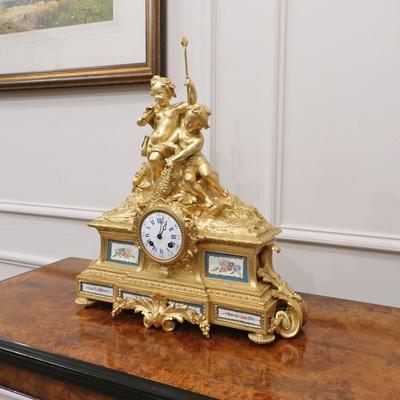 French 19th Century Gilt Bronze & Porcelain Mantel Clock - Image 2