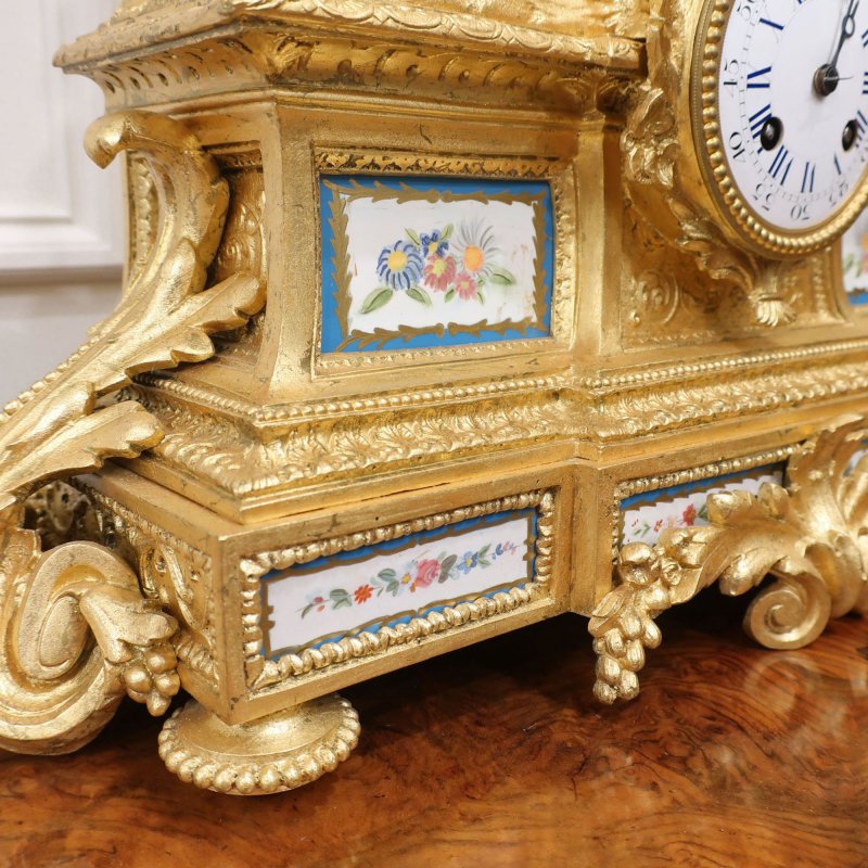 French 19th Century Gilt Bronze & Porcelain Mantel Clock - Image 7