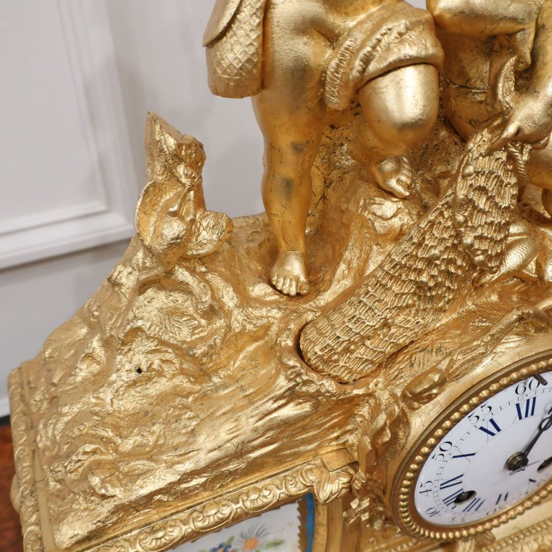 French 19th Century Gilt Bronze & Porcelain Mantel Clock - Image 6