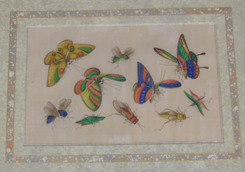 Fine Pair Of Chinese Pith Paintings Butterflies & Insects - Image 3