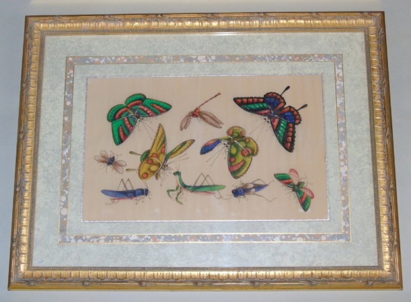 Fine Pair Of Chinese Pith Paintings Butterflies & Insects - Image 4