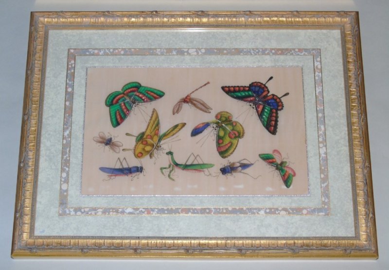 Fine Pair Of Chinese Pith Paintings Butterflies & Insects - Image 6