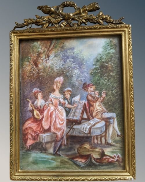 Beautiful Miniature Painting Musicians In Woodland After Boucher - Image 4