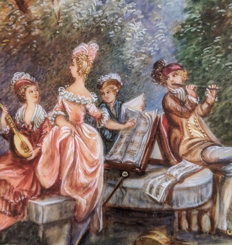 Beautiful Miniature Painting Musicians In Woodland After Boucher - Image 5
