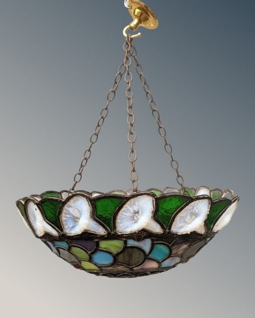 Good Antique Tiffany Style Ceiling Light - Image 6
