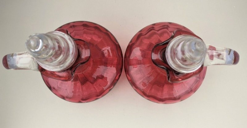 Pair Of Antique Cranberry Glass Decanters - Image 2