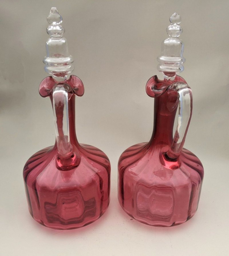 Pair Of Antique Cranberry Glass Decanters - Image 4
