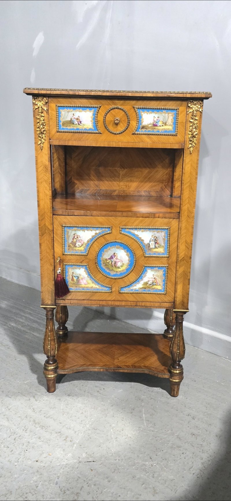 Superb Satinwood and Sevres Plaque Cabinet of Small Proportions