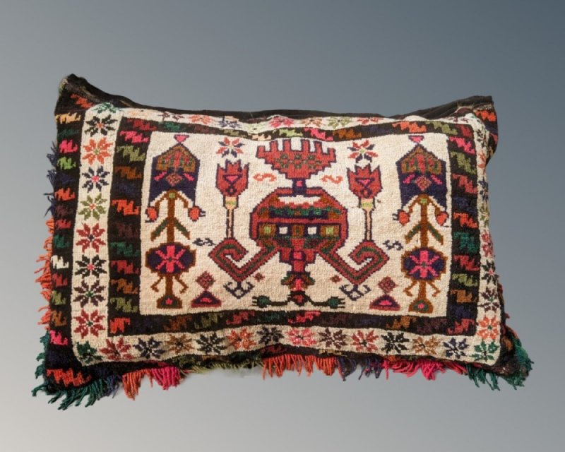 Antique Bag Face Cushion Hand Woven