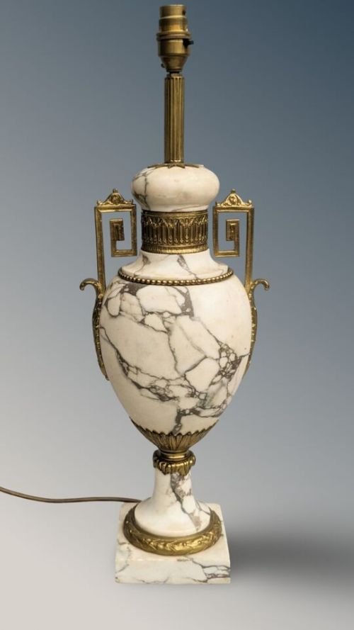 Antique White Marble And Ormolu Large Table Lamp - Image 8