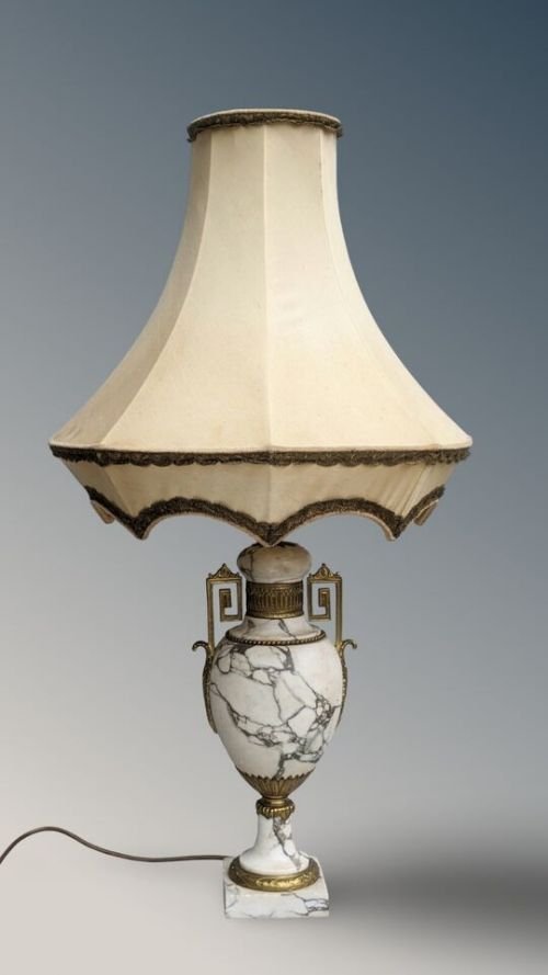 Antique White Marble And Ormolu Large Table Lamp