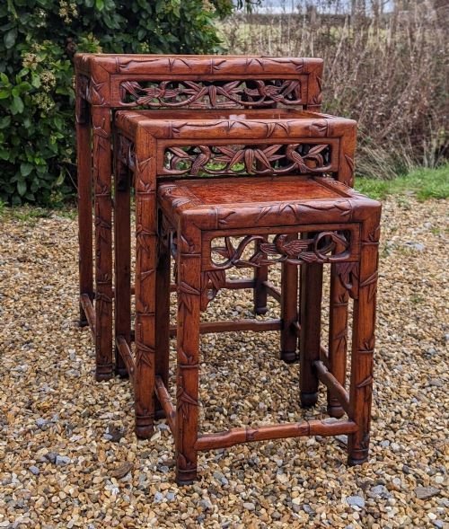 Chinese Huanghuali Nest Of 3 Tables With Exceptional Colour & Grain