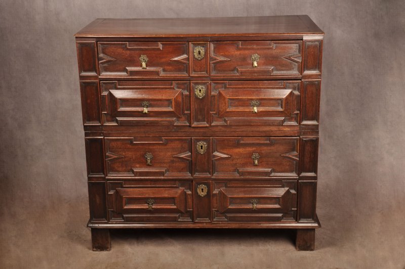 Rare Charles II Walnut & Fruitwood Chest Of Drawers