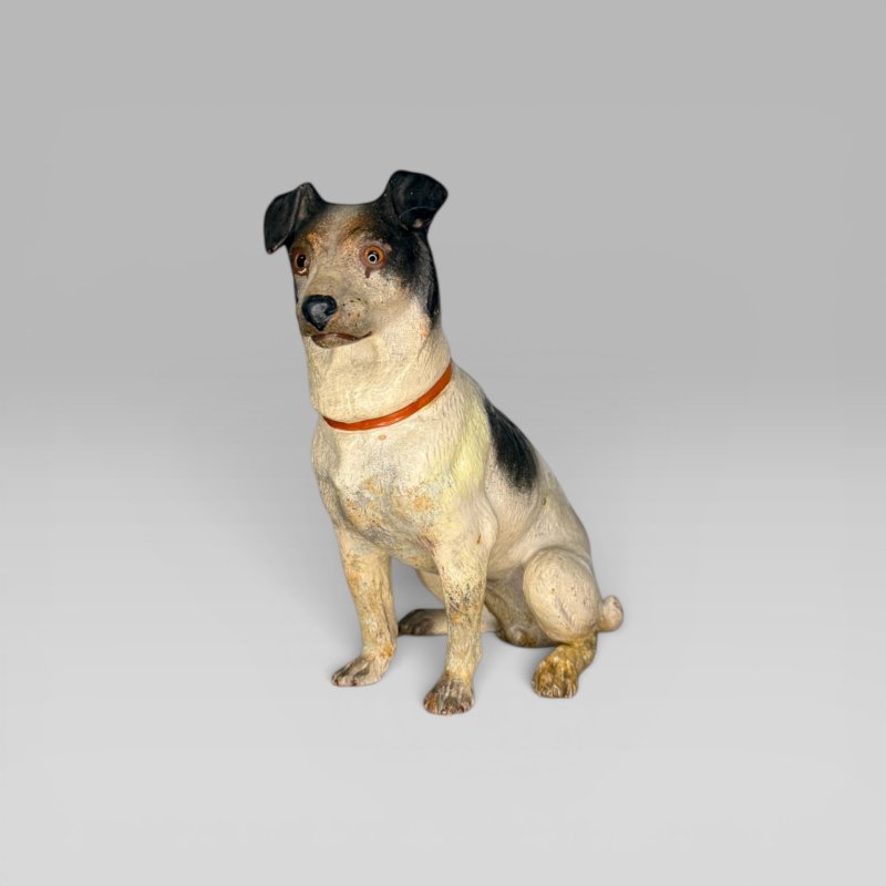 19th Century Austrian Terracotta Jack Russell Dog Sculpture Painted Figure