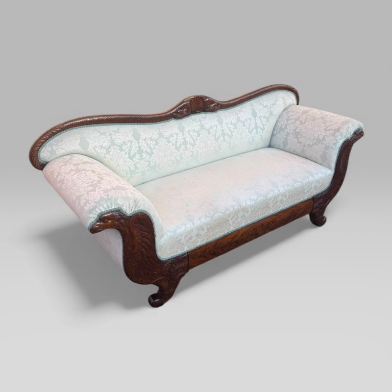Antique 19th Century French Empire Flame Mahogany Sofa With Carved Details - Image 2