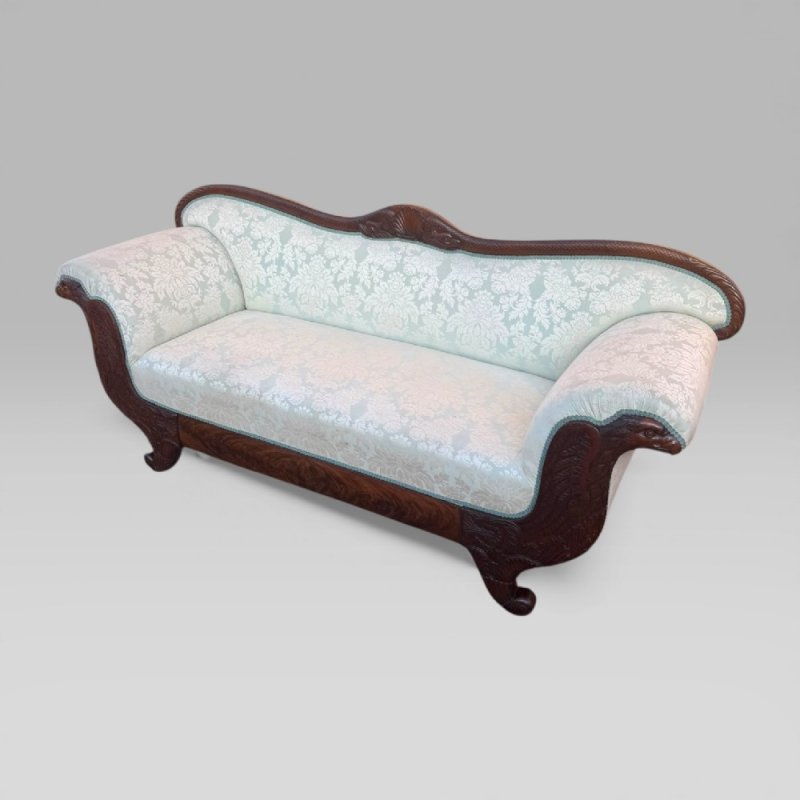 Antique 19th Century French Empire Flame Mahogany Sofa With Carved Details - Image 4