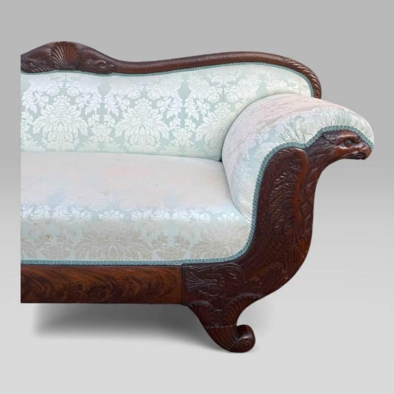 Antique 19th Century French Empire Flame Mahogany Sofa With Carved Details - Image 5