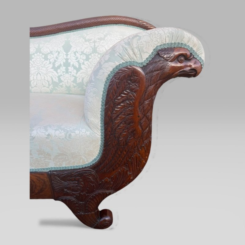 Antique 19th Century French Empire Flame Mahogany Sofa With Carved Details - Image 7