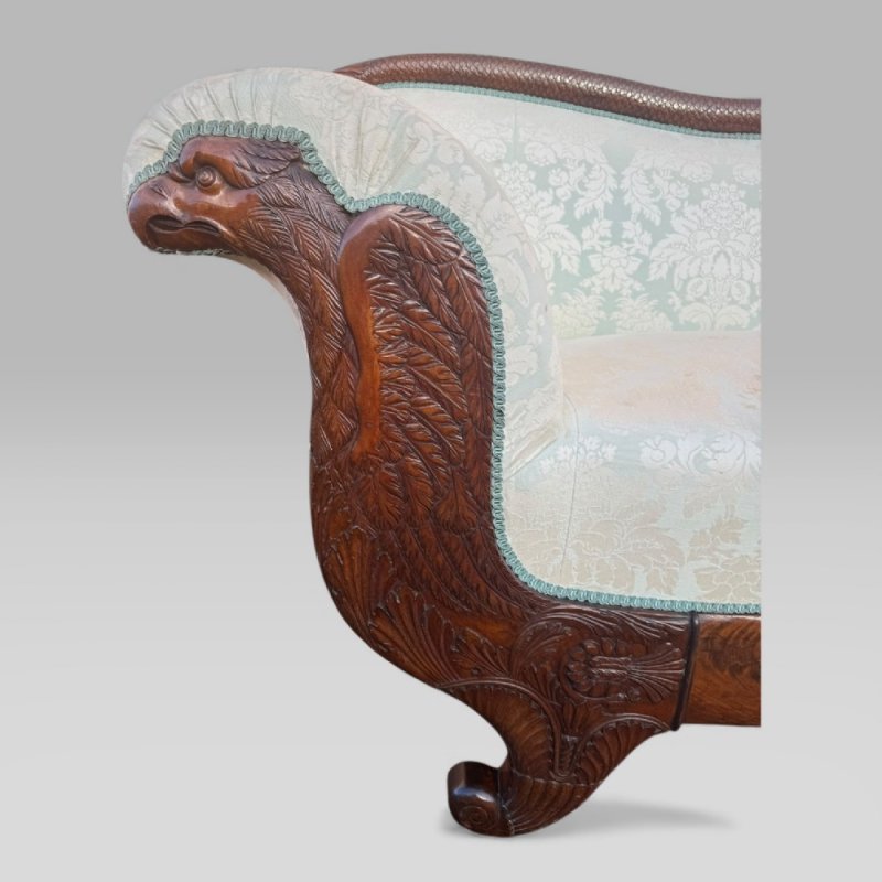 Antique 19th Century French Empire Flame Mahogany Sofa With Carved Details - Image 8