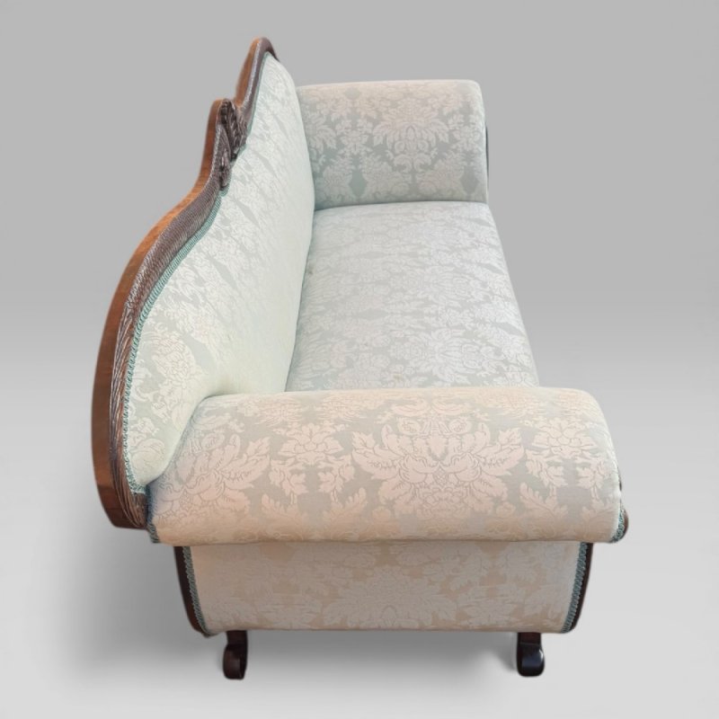 Antique 19th Century French Empire Flame Mahogany Sofa With Carved Details - Image 11