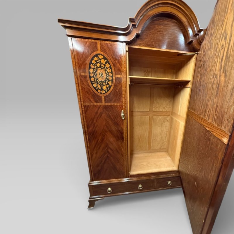 Antique Edwardian Mahogany Three-door Marquetry Inlaid Wardrobe With Mirror - Image 4
