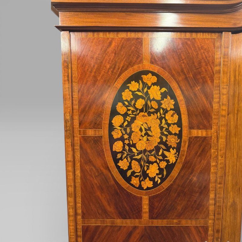 Antique Edwardian Mahogany Three-door Marquetry Inlaid Wardrobe With Mirror - Image 3