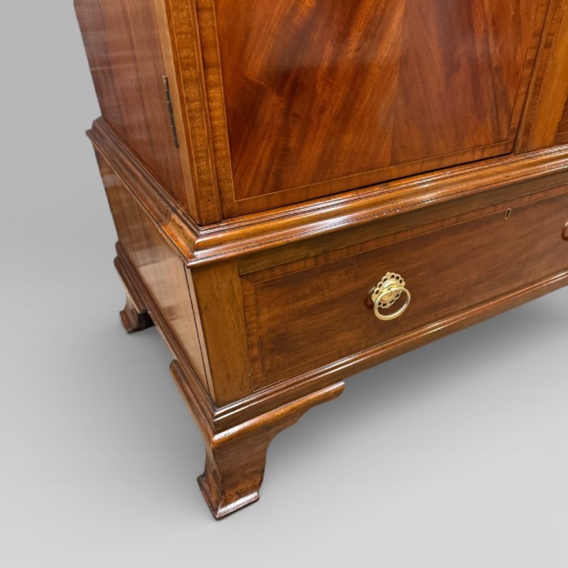 Antique Edwardian Mahogany Three-door Marquetry Inlaid Wardrobe With Mirror - Image 5