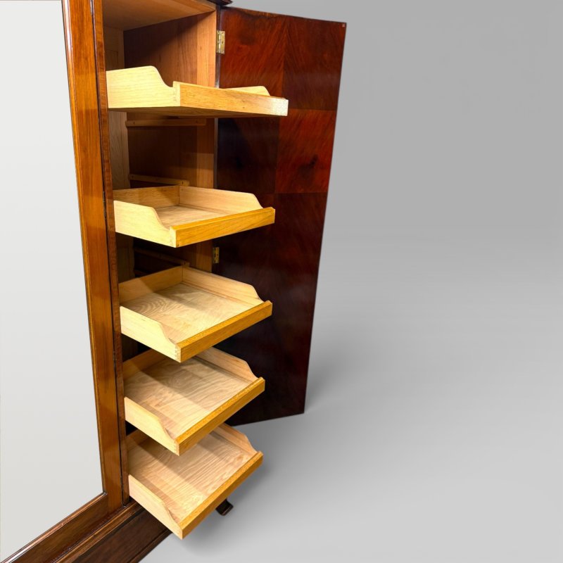 Antique Edwardian Mahogany Three-door Marquetry Inlaid Wardrobe With Mirror - Image 11