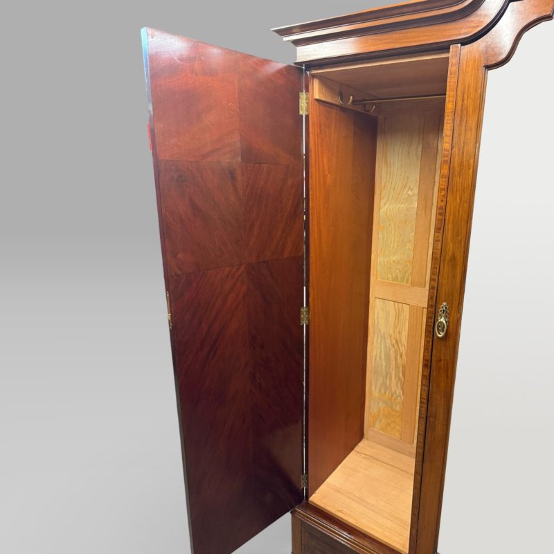 Antique Edwardian Mahogany Three-door Marquetry Inlaid Wardrobe With Mirror - Image 13