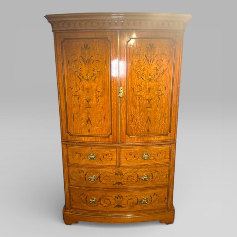 Antique Victorian Satinwood & Marquetry Inlaid Linen Press By S & H Jewell - Image 2