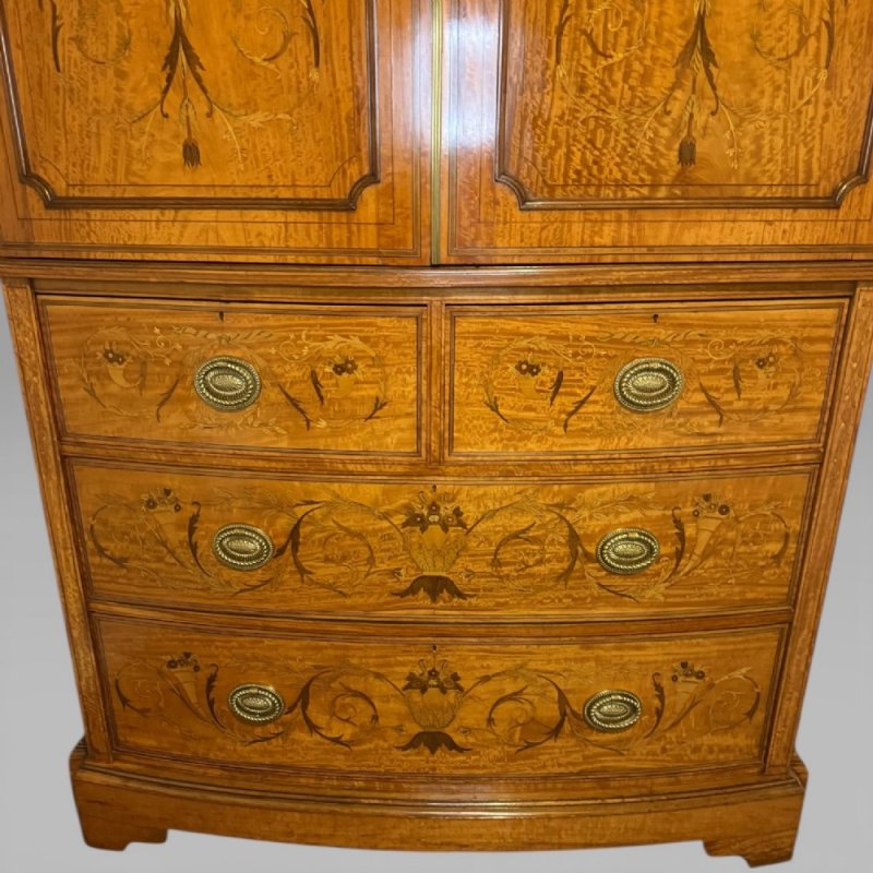 Antique Victorian Satinwood & Marquetry Inlaid Linen Press By S & H Jewell - Image 3