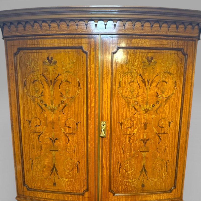 Antique Victorian Satinwood & Marquetry Inlaid Linen Press By S & H Jewell - Image 4