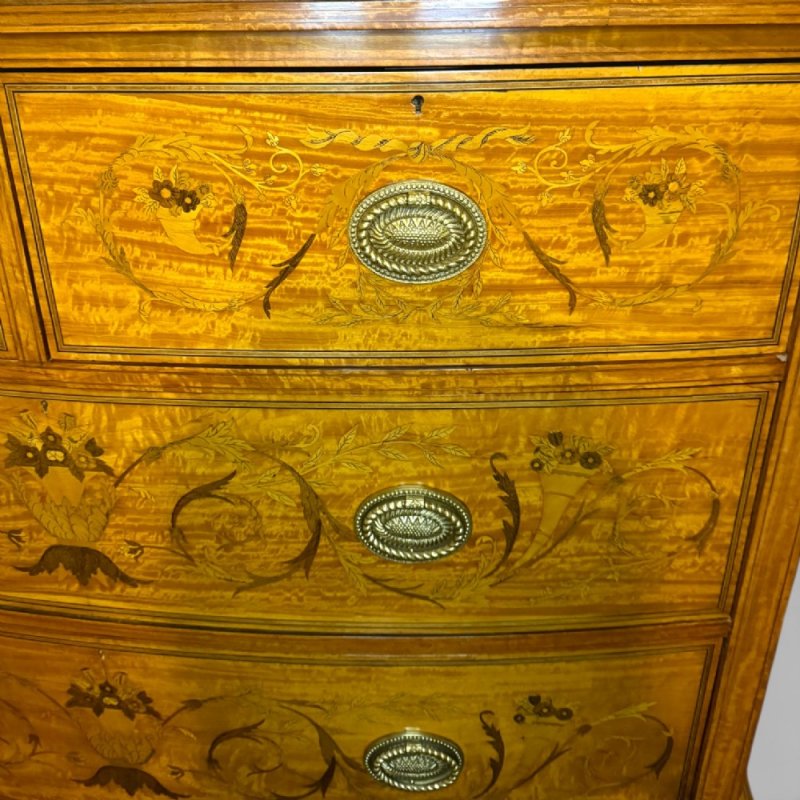 Antique Victorian Satinwood & Marquetry Inlaid Linen Press By S & H Jewell - Image 5