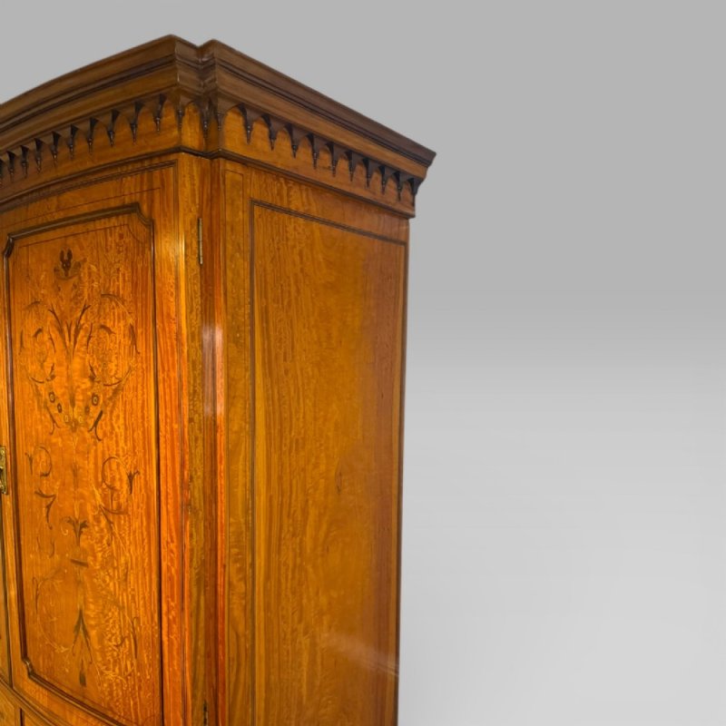 Antique Victorian Satinwood & Marquetry Inlaid Linen Press By S & H Jewell - Image 8