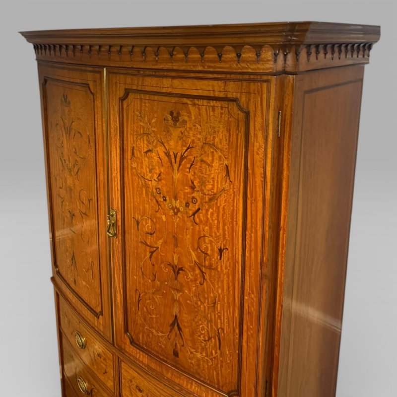 Antique Victorian Satinwood & Marquetry Inlaid Linen Press By S & H Jewell - Image 7