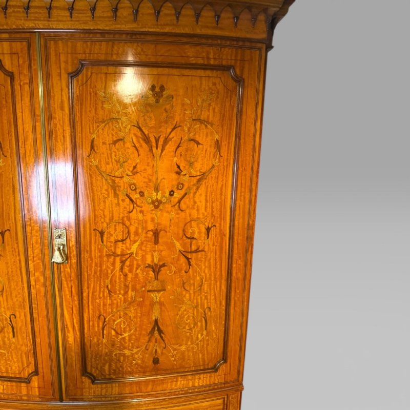 Antique Victorian Satinwood & Marquetry Inlaid Linen Press By S & H Jewell - Image 6