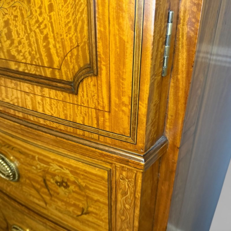Antique Victorian Satinwood & Marquetry Inlaid Linen Press By S & H Jewell - Image 11