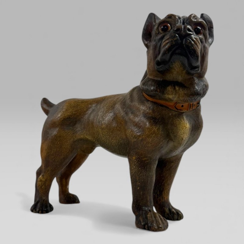 Antique Austrian Terracotta Life-size Pug Puppy Dog Sculpture