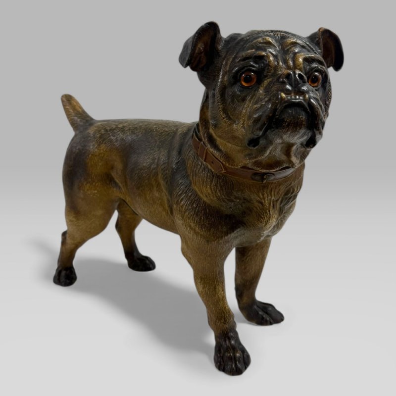 Antique Austrian Terracotta Life-size Pug Dog Sculpture