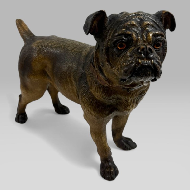 Antique Austrian Terracotta Life-size Pug Dog Sculpture - Image 3
