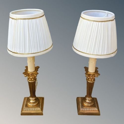 Elegant Pair Antique Gilt Bronze Lamps