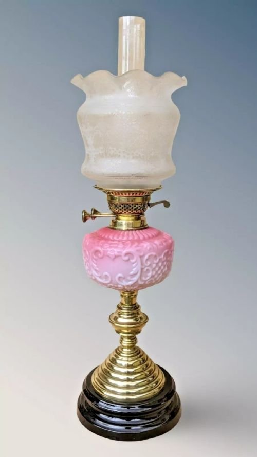 Victorian Pink Glass Oil Lamp - Image 7